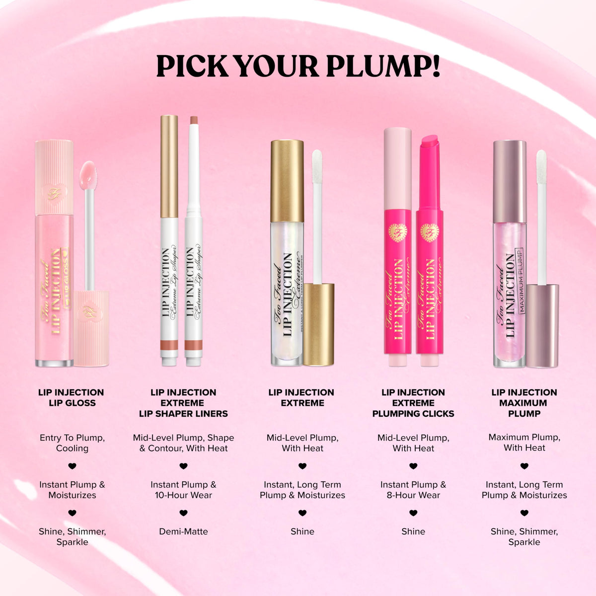 Too Faced Lip Injection Lip Plumper | Hydrating Lip Gloss for Fuller-Looking Lips | Original, Maximum Plump, Cooling Gloss & Plumping Click Formulas