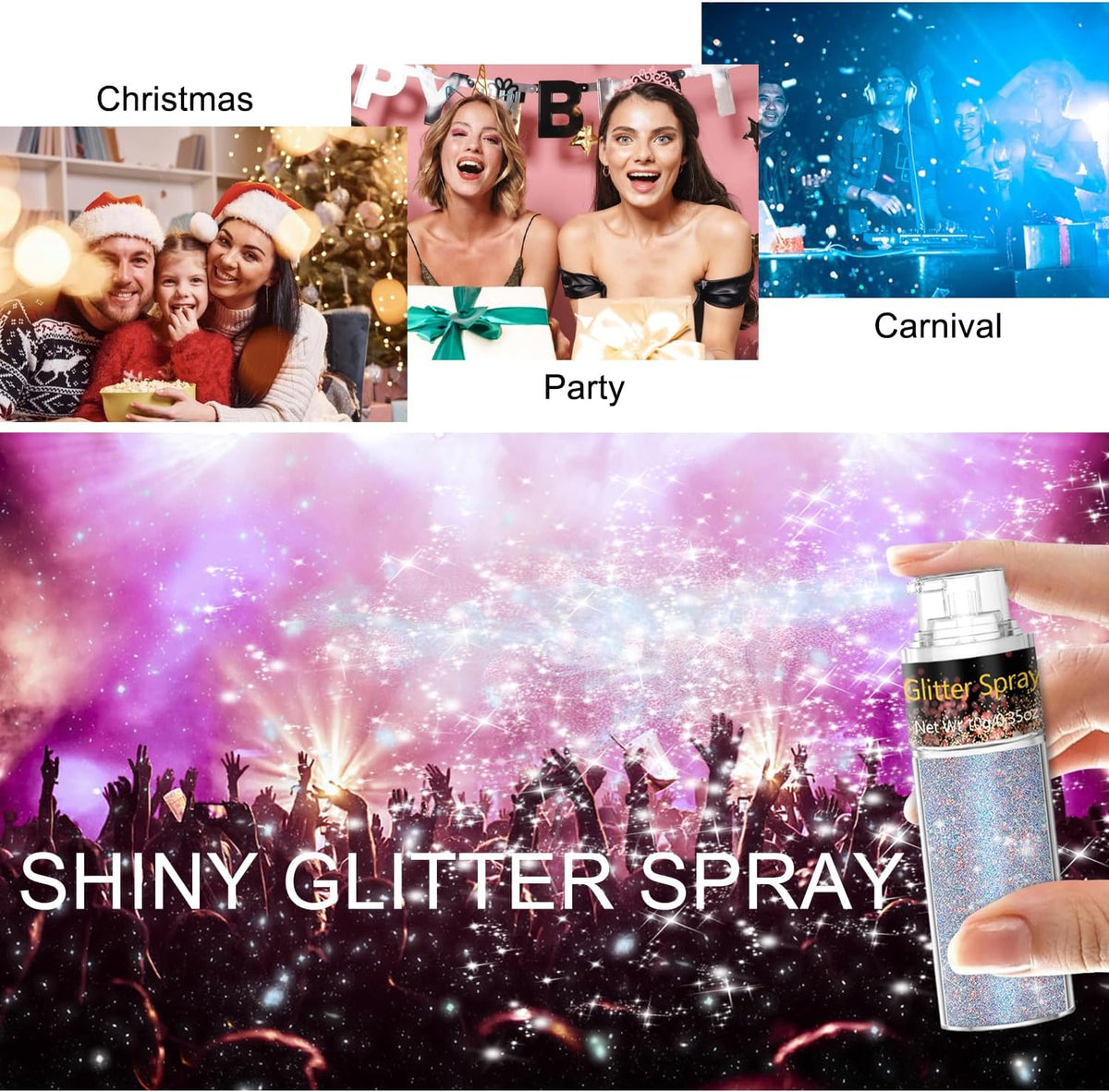 Scarman Hair and Body Glitter Spray, 1PC Glint-Rainbow Hairspray Powder