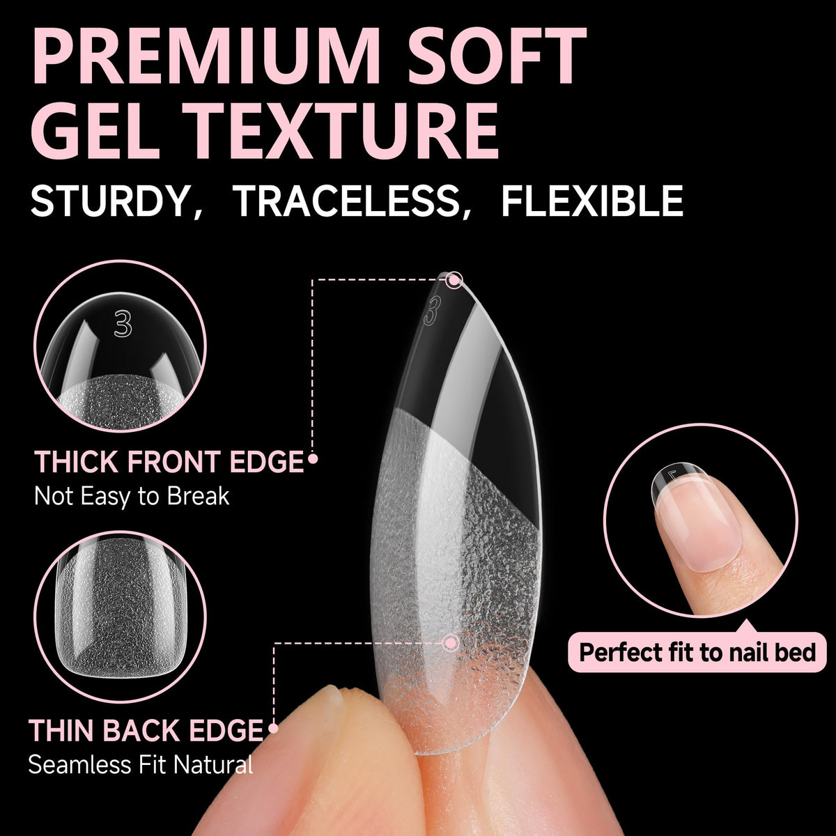 UNA GELLA Almond Gel Nail Tips 504PCS Pre-Etched Clear Fake Nails Tips