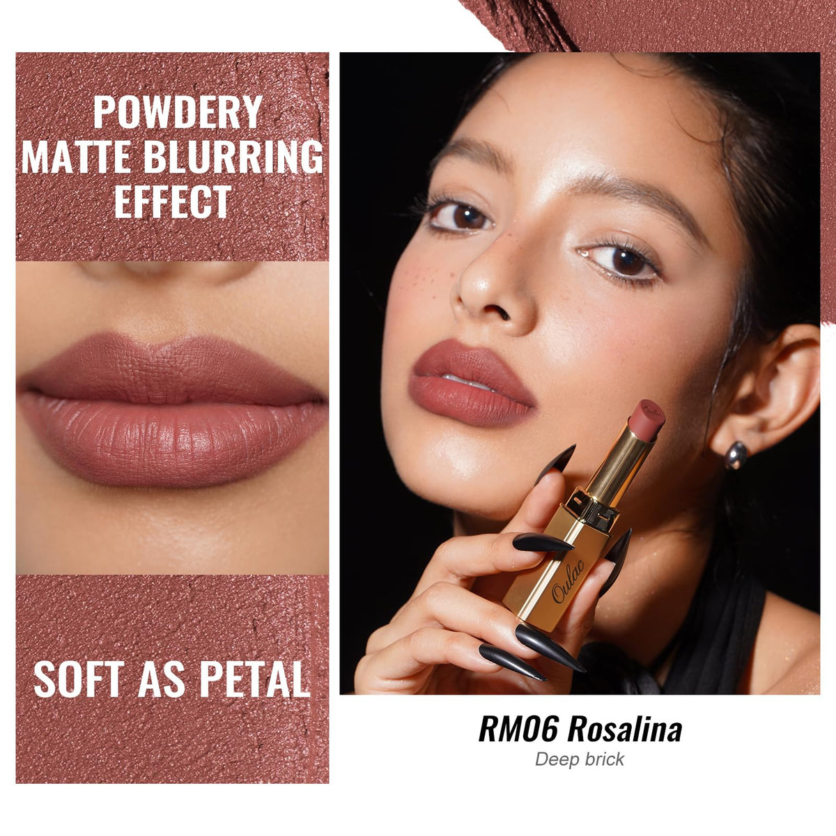 Oulac Red Matte Lipsticks for Women, Silky Velvet Matte Lipstick, Terracotta High Impact Lip Color, Soft Smooth Texture, Not Dry Lightweight Formula Infused with Vitamin E, RM06
