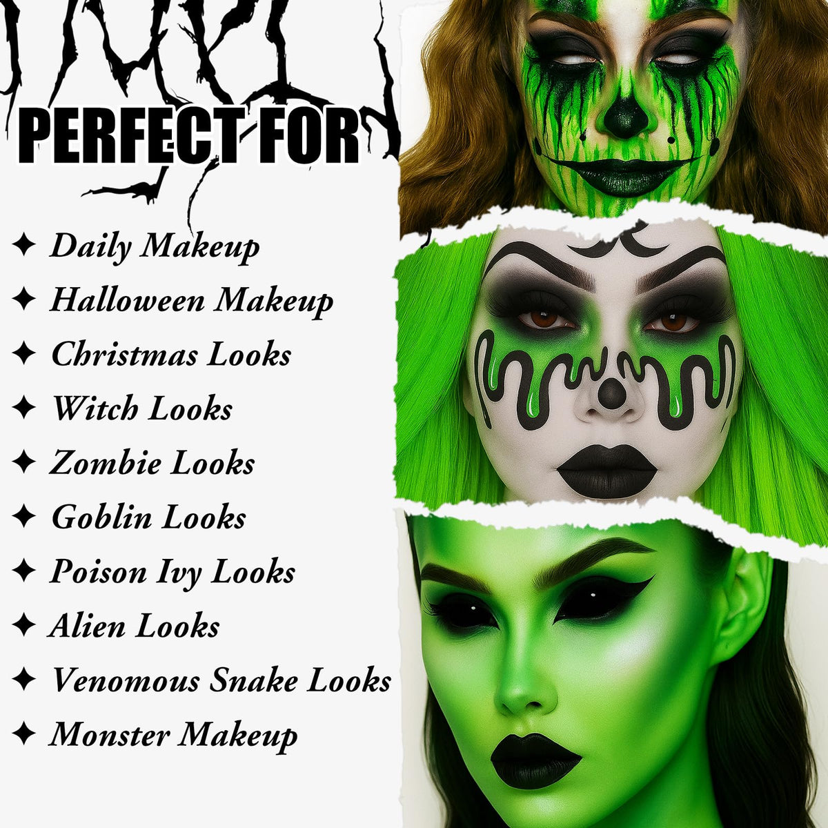 UCANBE Halloween Makeup Kit – 15-Color Purple Eyeshadow Palette, White Liquid Foundation, Purple Liquid Lipstick, Black Eyeliner, Setting Powder & Sponges Makeup Set for Cosplay Witch Devil Sorceress