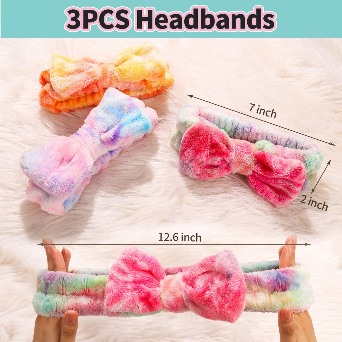 LEOBRO Spa Headband, 6pcs Makeup Headbands and Hair Scrunchies, Bow Skin Care Headband for Washing Face for Teen Girls Women, Easter Basket Valentines Christmas Gift for Girls, Black & White & Gray