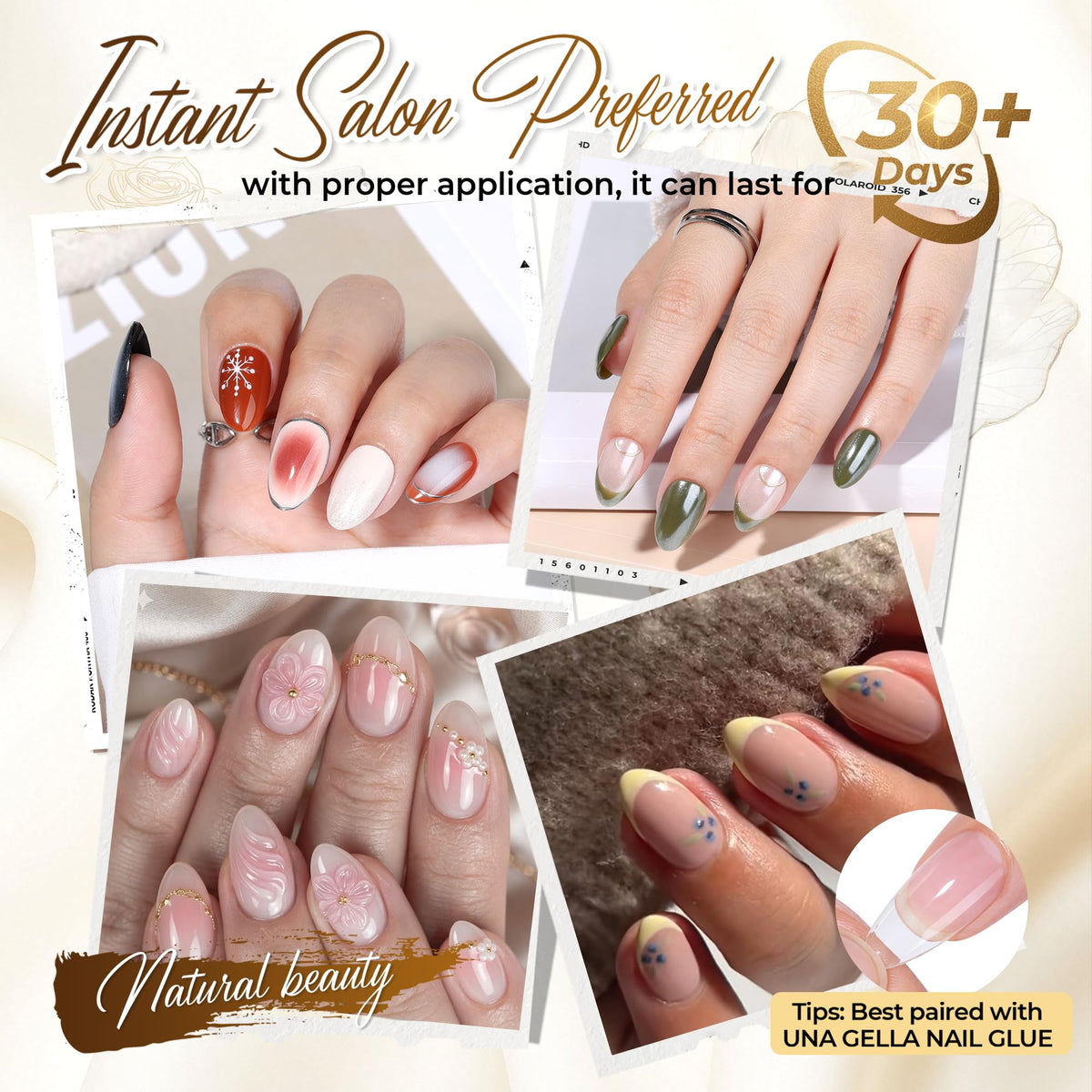 UNA GELLA Almond Gel Nail Tips 504PCS Pre-Etched Clear Fake Nails Tips