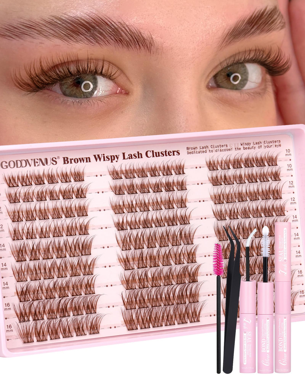 Goddvenus Lash Clusters Kit Wispy Eyelash Clusters Lashes Natural DIY Lash Extension Kit 10-16mm Cluster Eyelash Extensions Kit 300pcs C Curl Individual Lashes Cluster Eyelash (No Tweezers)