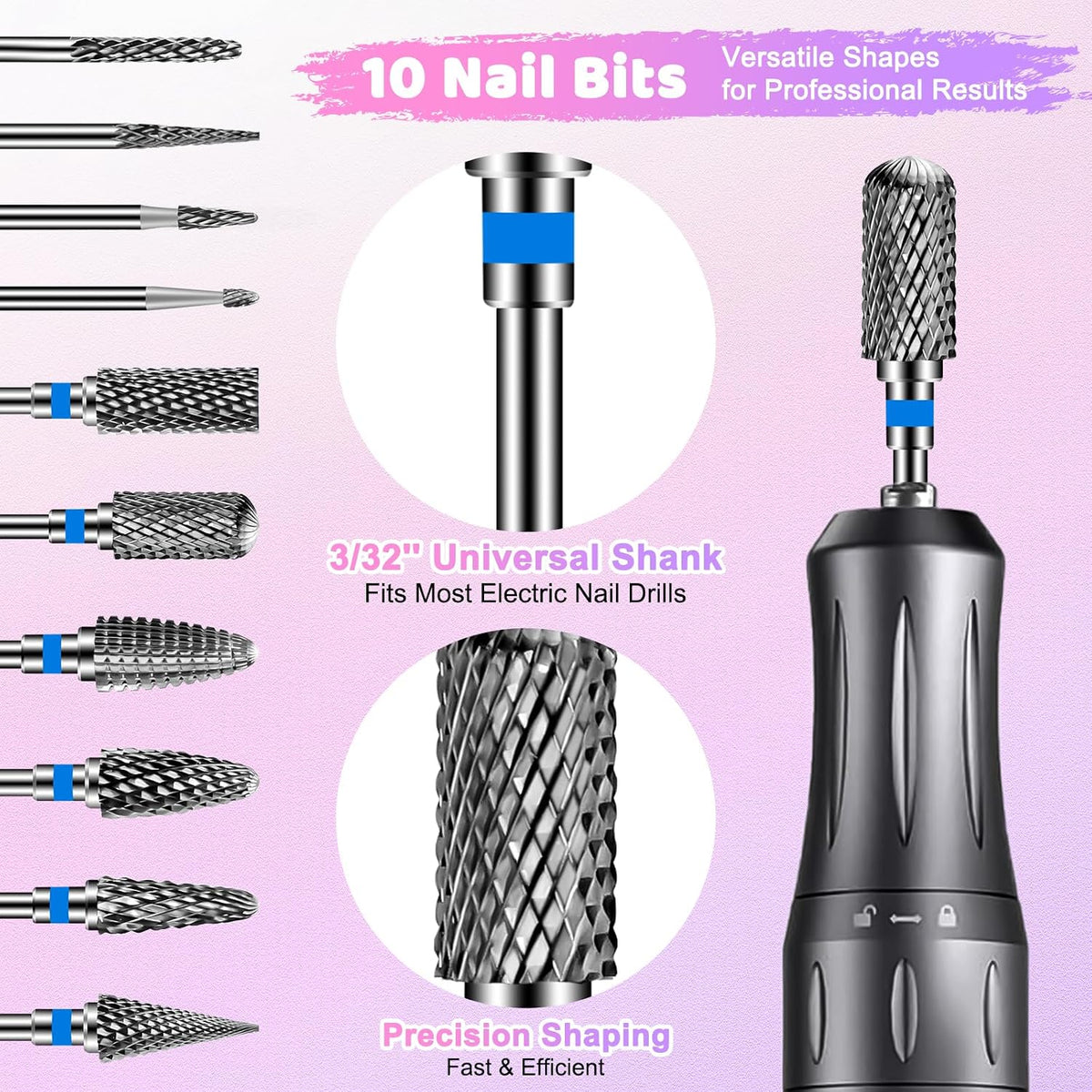 CGBE Nail Drill Bits Set: 10PCS Tungsten Carbide Drill Bits for Nail Drill