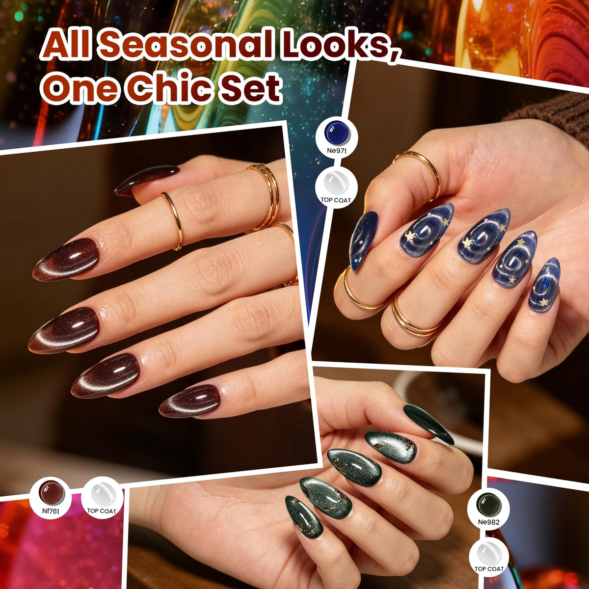 Beetles Cat Eye Gel Nail Polish Set, 36 Colors Magnetic Fall Gel Polish Kit