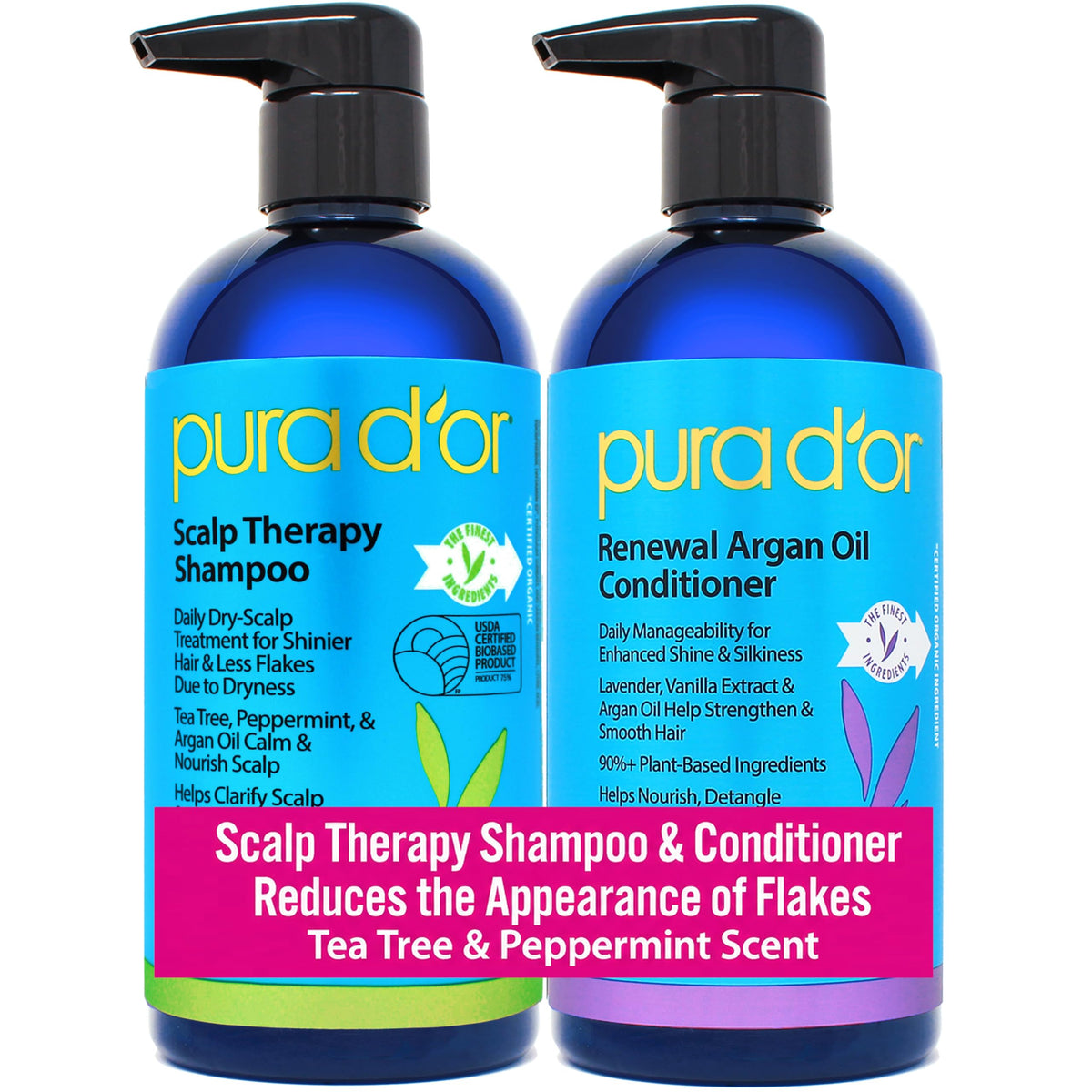 PURA D'OR Gold Label Anti-Thinning Biotin Shampoo & Conditioner, 16oz x2