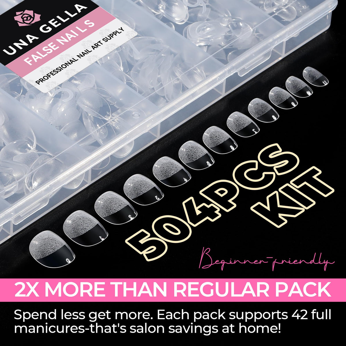 UNA GELLA Almond Gel Nail Tips 504PCS Pre-Etched Clear Fake Nails Tips