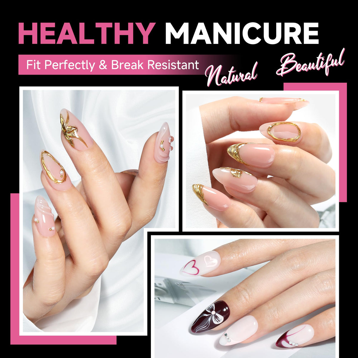 UNA GELLA Almond Gel Nail Tips 504PCS Pre-Etched Clear Fake Nails Tips