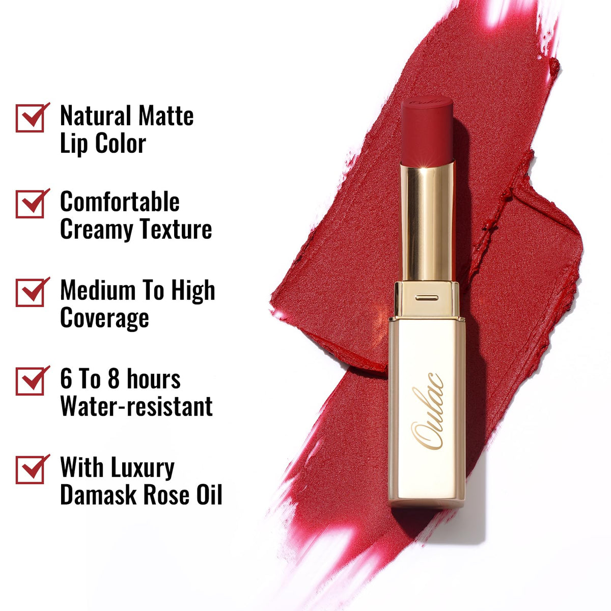 Oulac Red Matte Lipsticks for Women, Silky Velvet Matte Lipstick, Terracotta High Impact Lip Color, Soft Smooth Texture, Not Dry Lightweight Formula Infused with Vitamin E, RM06