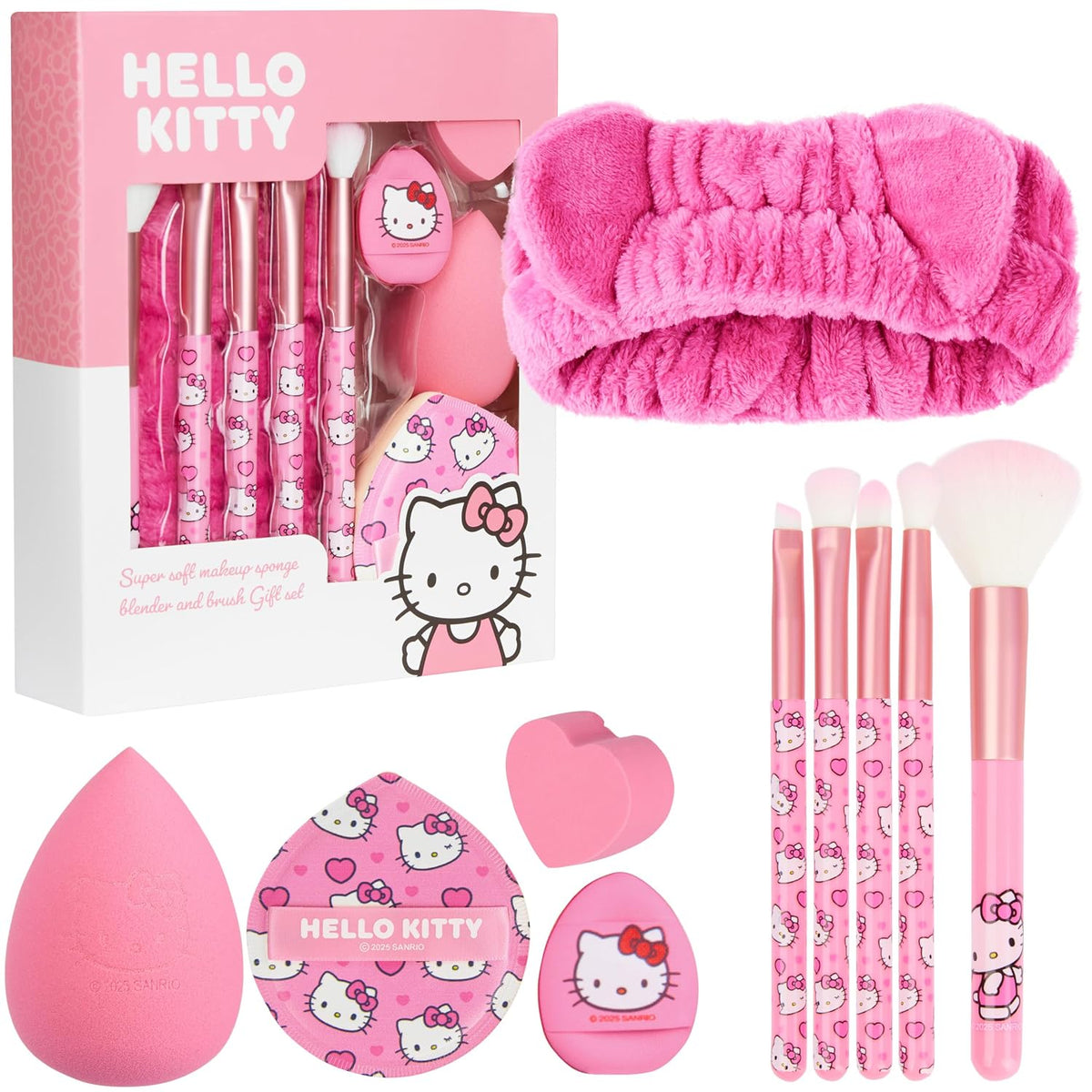 Get Trend Hello Kitty Sanrio Makeup Brush Sponge Set for Girls, Teens with Headband Powder Puffs Soft Brushes Beauty Sponges, Kawaii Gifts for Girls (Pink Hello Kitty)