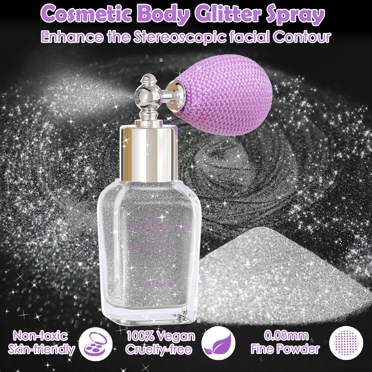 Yosca Body Glitter Spray, 30ML Holographic Body Shimmer Powder Hair Spray
