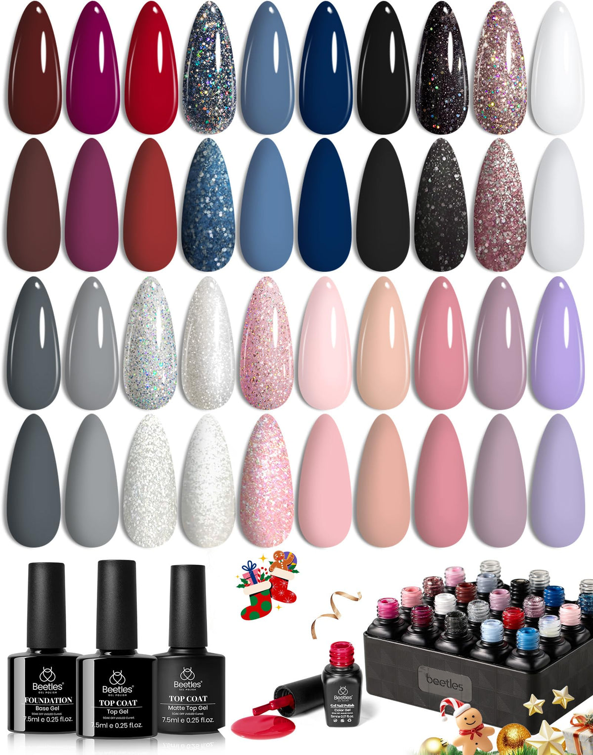 Beetles Fall Gel Nail Polish Set, 23Pcs Brown Burgundy Red Nude Pink