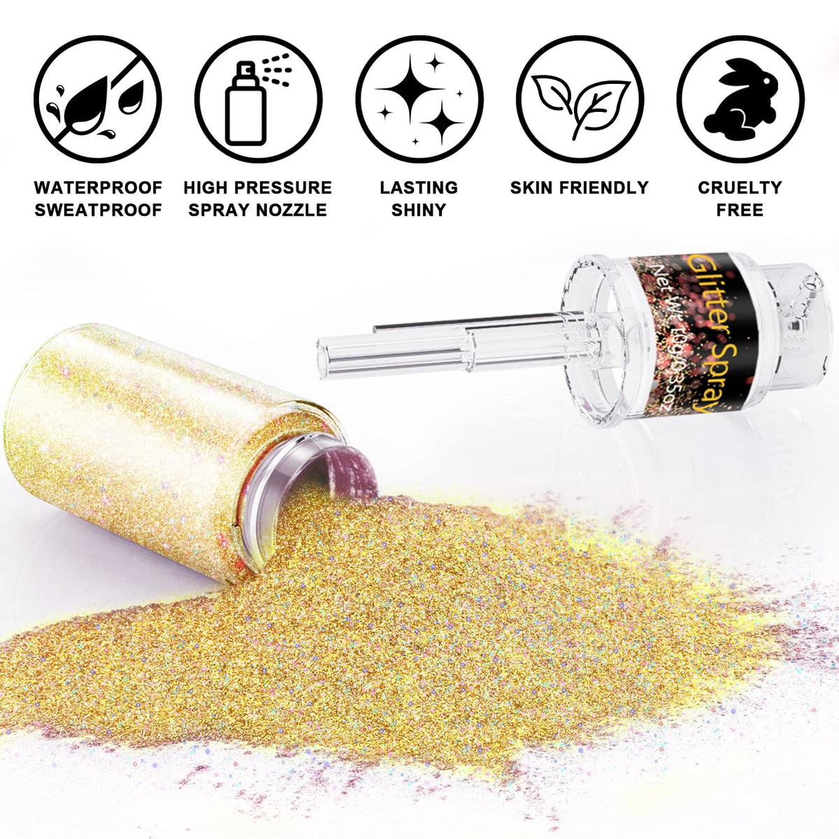 Scarman Hair and Body Glitter Spray, 1PC Glint-Rainbow Hairspray Powder