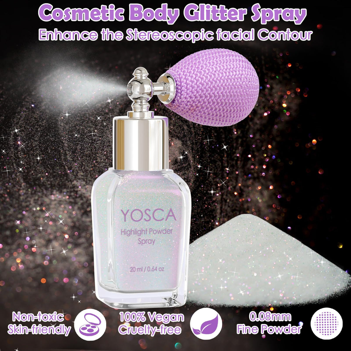 Yosca Body Glitter Spray, 30ML Holographic Body Shimmer Powder Hair Spray