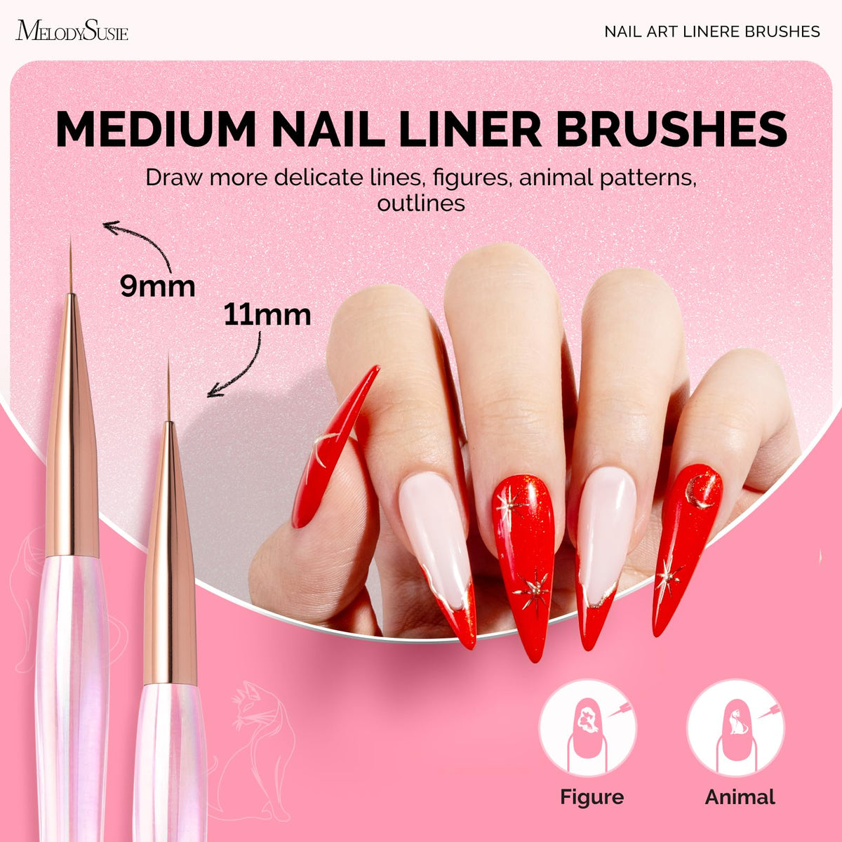 MelodySusie Nail Art Brushes Set, 6pcs Nail Art Design Pen Painting Tools