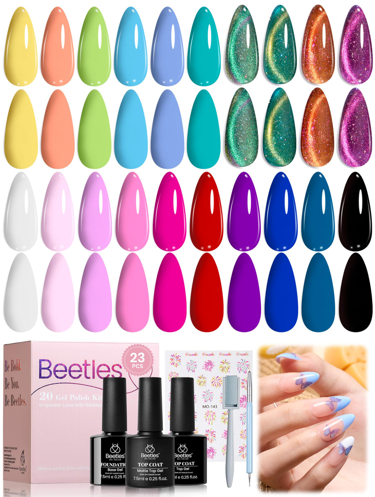 Beetles Fall Gel Nail Polish Set, 20 Colors Orange Yellow Brown