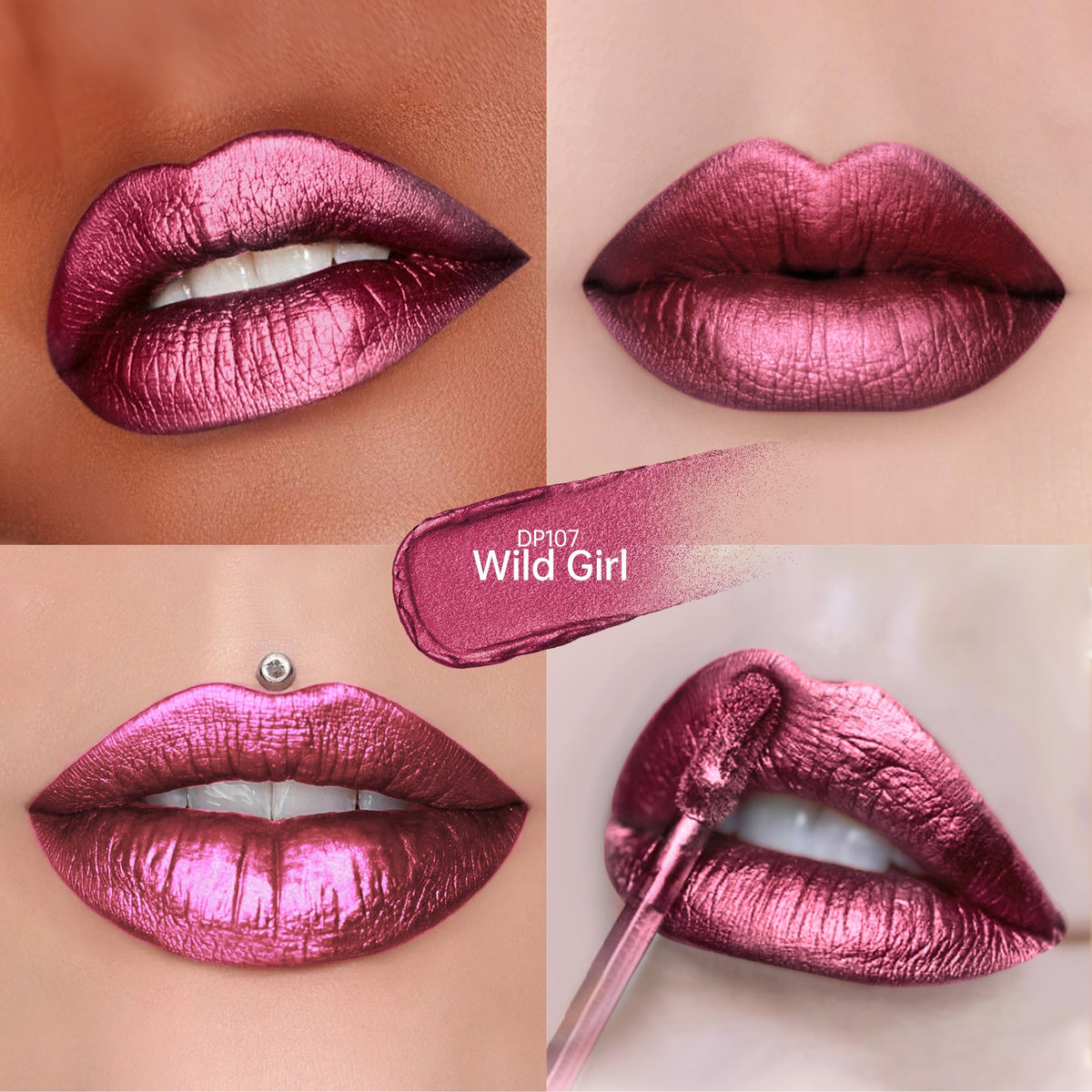 Depuplum Purple Lipsticks for Women Metallic Glitter Lipstick Long Lasting