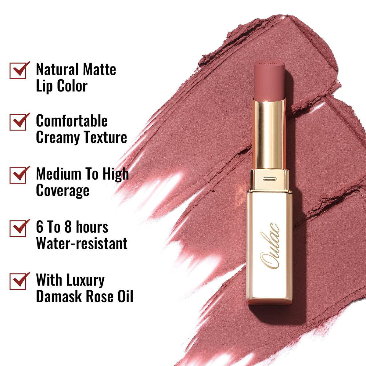 Oulac Red Matte Lipsticks for Women, Silky Velvet Matte Lipstick, Terracotta High Impact Lip Color, Soft Smooth Texture, Not Dry Lightweight Formula Infused with Vitamin E, RM06