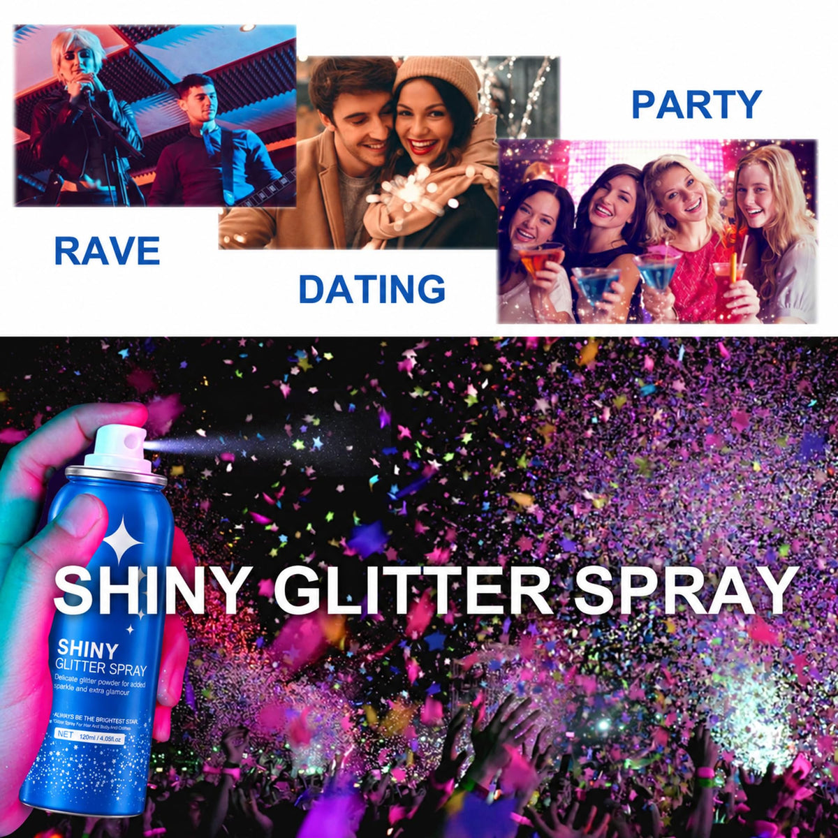 HANYWIL Body Glitter, Glitter Spray for Hair and Body, Spray, Hairspray Clothes, Long-Lasting Shimmer Suitable Stage, Festival Rave Makeup Prom 2.11 Fl Oz