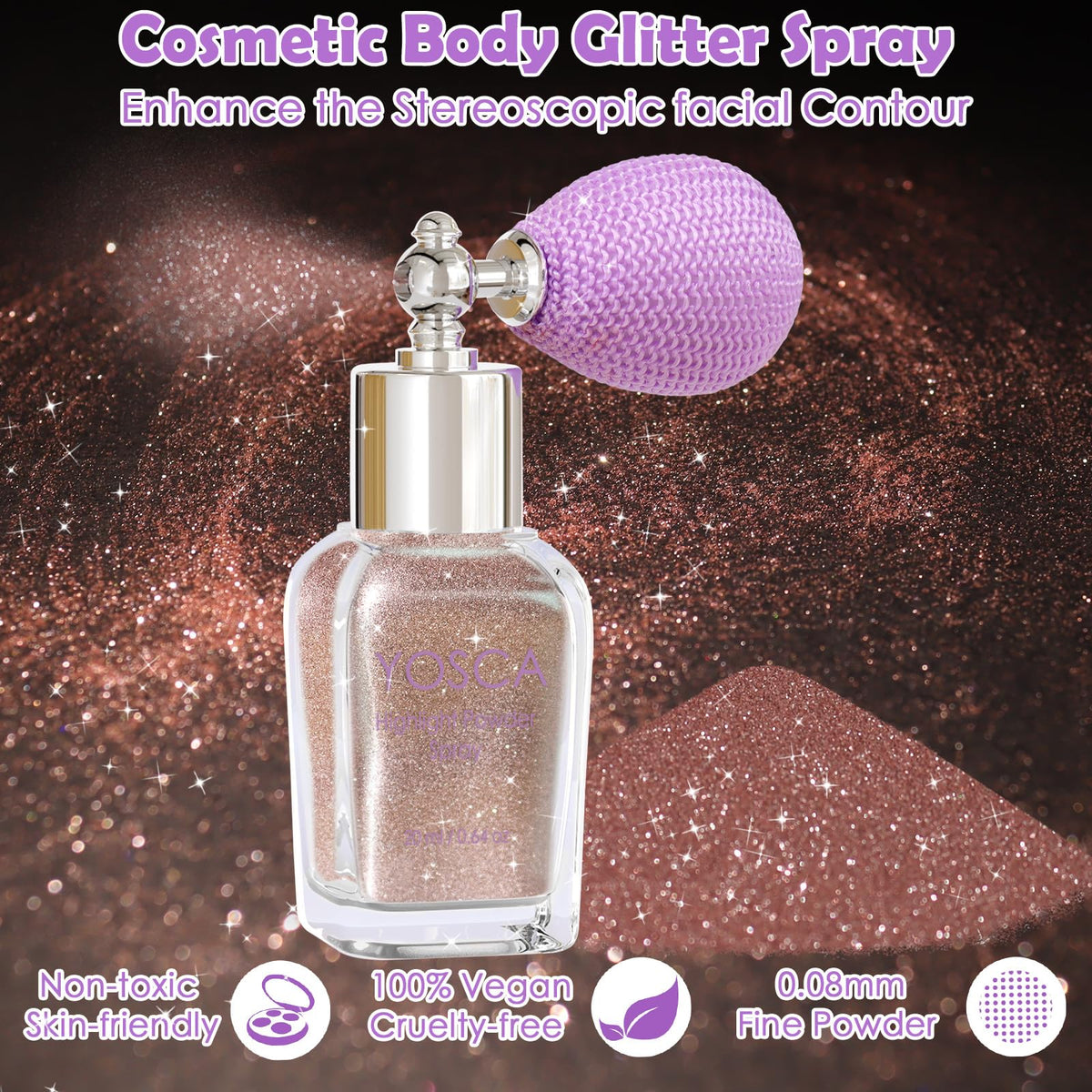 Yosca Body Glitter Spray, 30ML Holographic Body Shimmer Powder Hair Spray