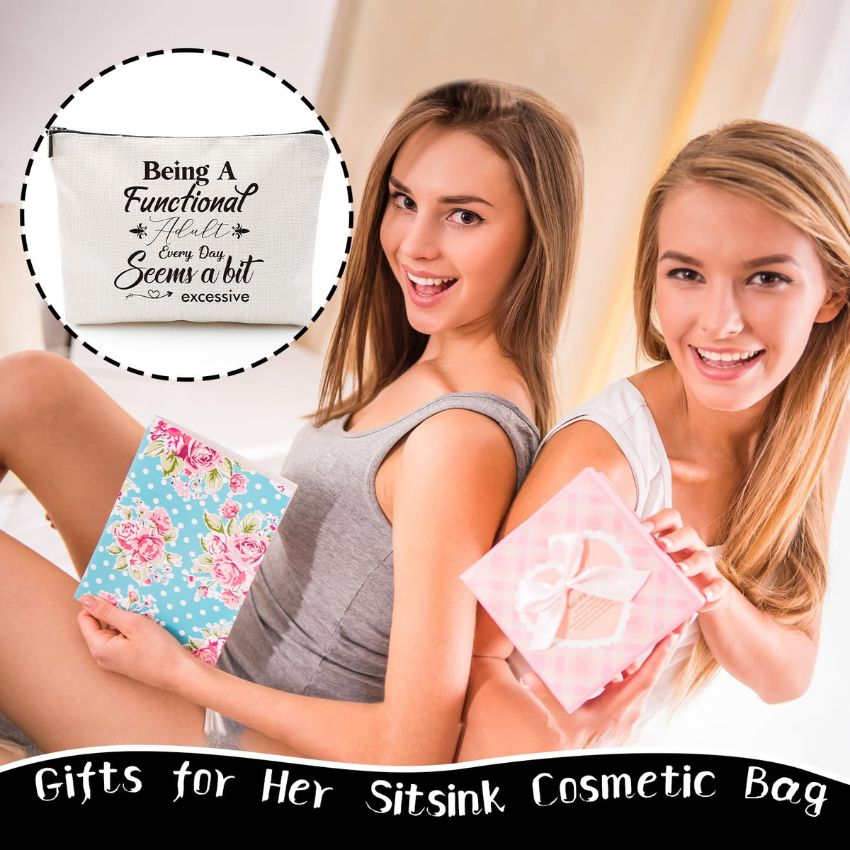 Sitsink Funny Sarcastic Gifts for Girls - Intersting Gifts for Girls Birthday. A Ray of Sarcastic Sunshine Every Single Day Makeup Bag, Cosmetic Bags Humor Sarcastic Gifts for Women Boss Coworker