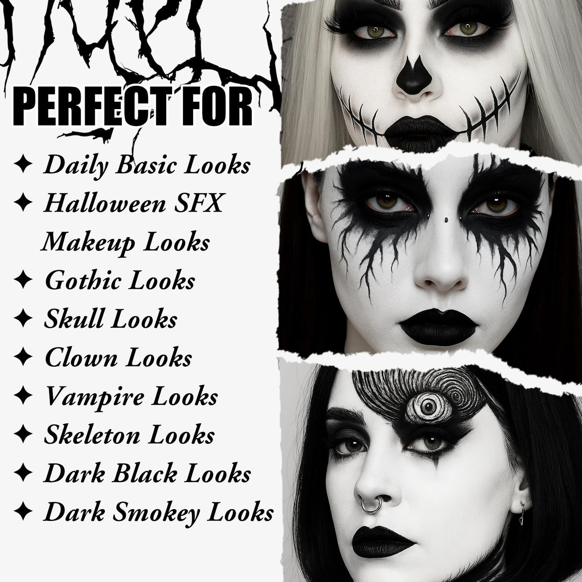 UCANBE Halloween Makeup Kit – 15-Color Purple Eyeshadow Palette, White Liquid Foundation, Purple Liquid Lipstick, Black Eyeliner, Setting Powder & Sponges Makeup Set for Cosplay Witch Devil Sorceress