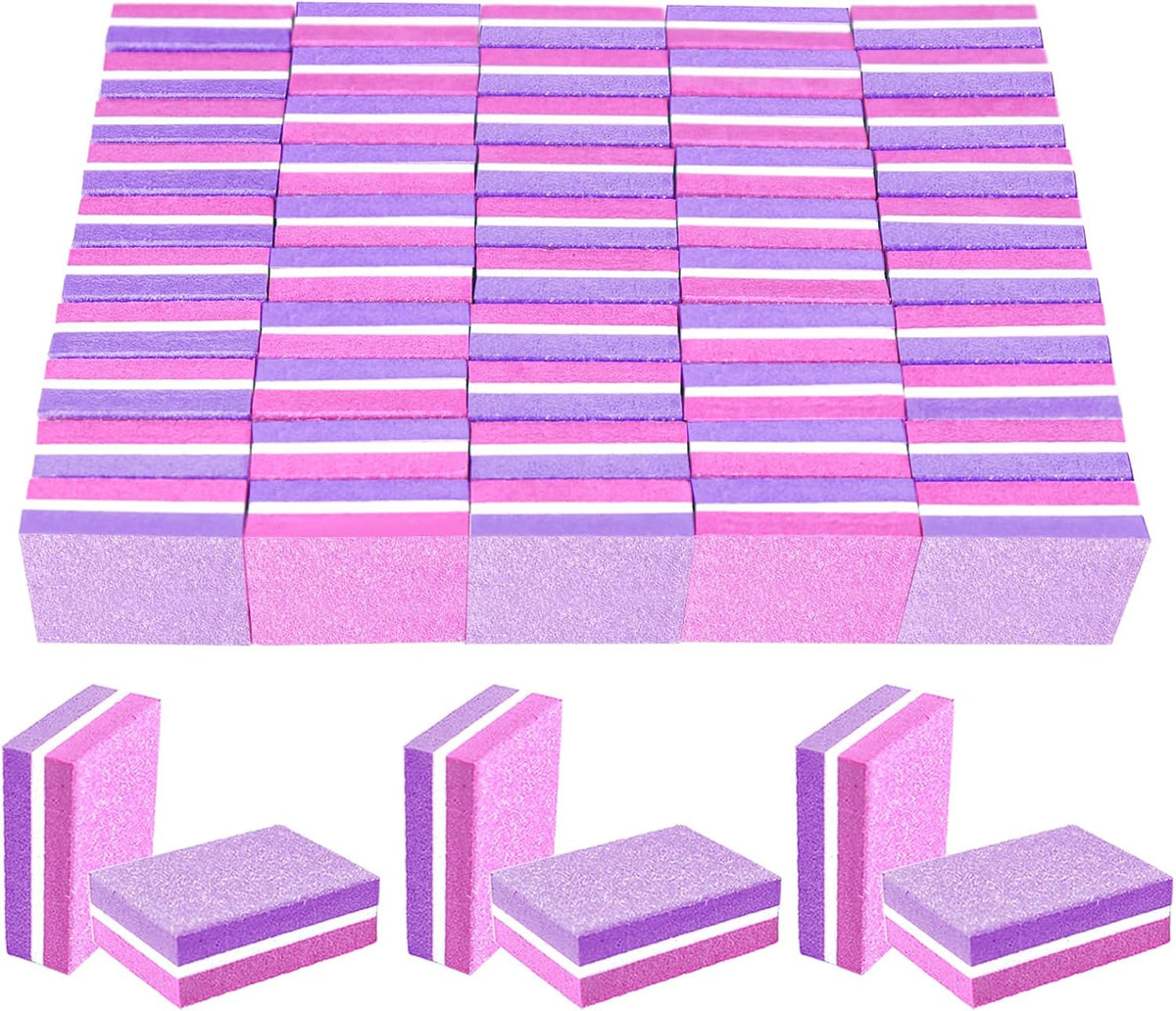 50 Pcs Sponge Nail Buffers,100/180 Grit Mini Nail Files,Mini Buffer Block Nail File for Acrylic & Natural Nails,Double-Sided Buffing Blocks for Manicure & Pedicure,Salon & Home Use(Pink-Purple)
