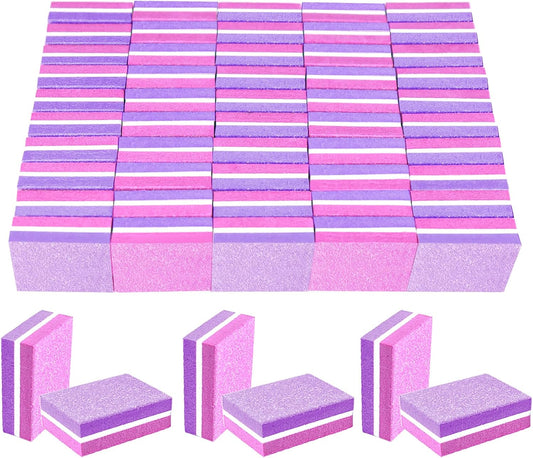50 Pcs Sponge Nail Buffers,100/180 Grit Mini Nail Files,Mini Buffer Block Nail File for Acrylic & Natural Nails,Double-Sided Buffing Blocks for Manicure & Pedicure,Salon & Home Use(Pink-Purple)