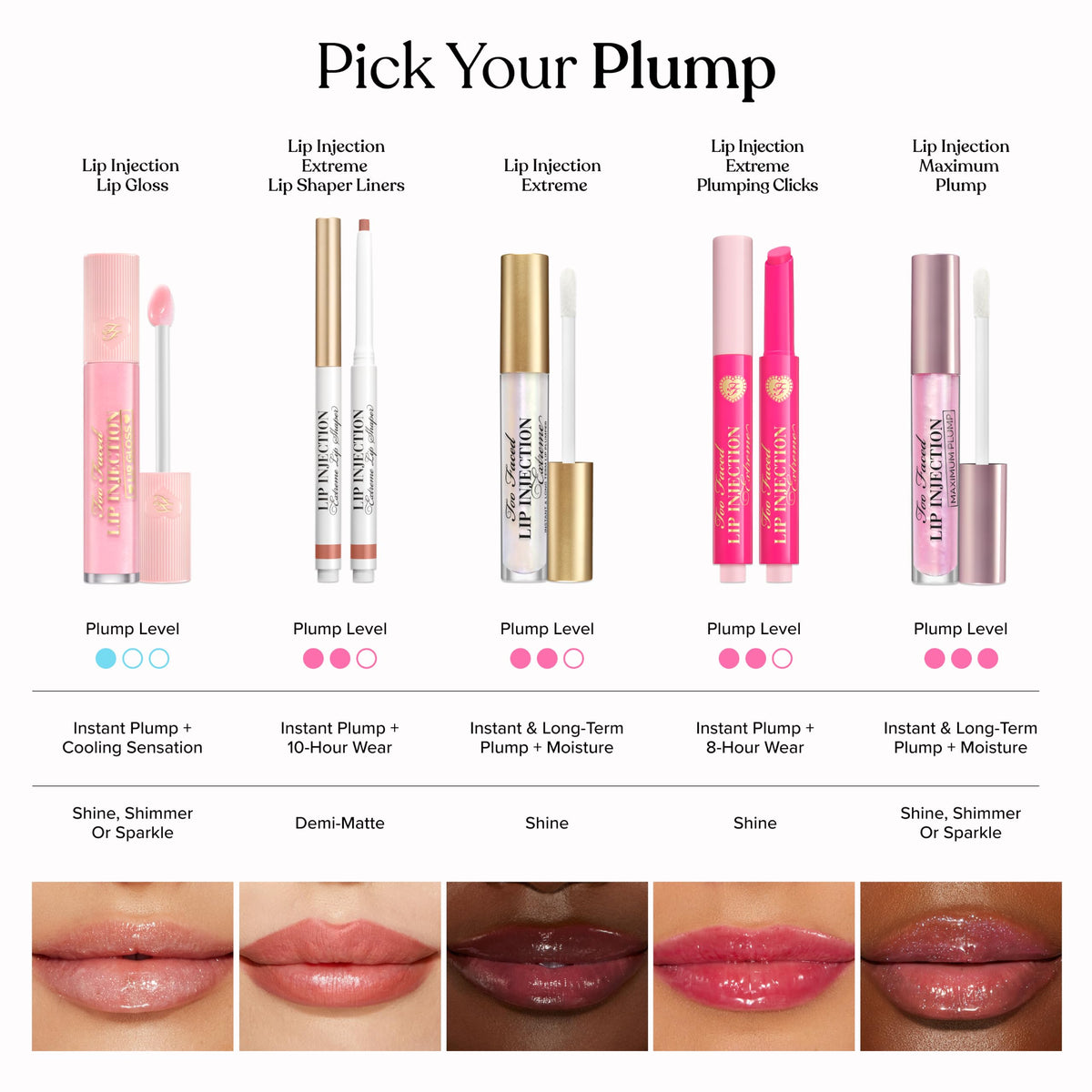 Too Faced Lip Injection Lip Plumper | Hydrating Lip Gloss for Fuller-Looking Lips | Original, Maximum Plump, Cooling Gloss & Plumping Click Formulas