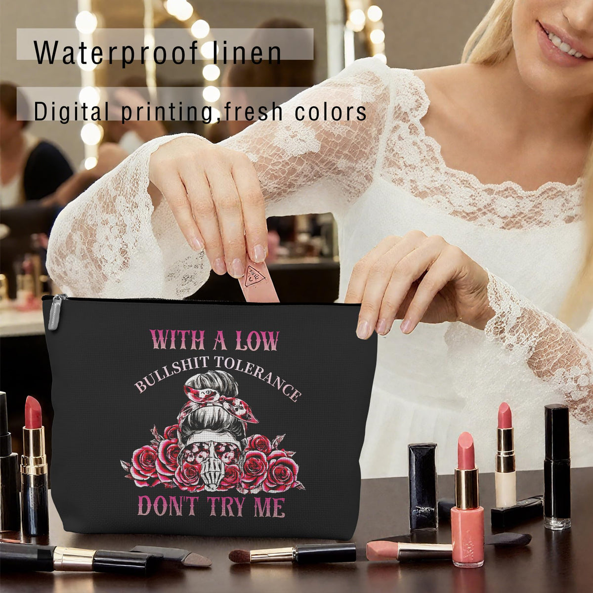 Retro Pinup Makeup Bag for Women, Vintage Pop Art Cosmetic Pouch, Sassy Funny Gifts for Girls, Bold Sarcastic Toiletry Bag, Unique Present
