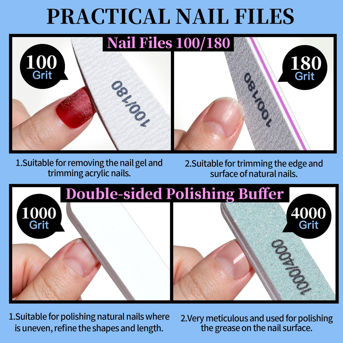 FANDAMEI Nail Care Kit, Nail Files 100/180, Nail Buffer Block, Cuticle Nippers, Cuticle Trimmer, Cuticle Pusher, Nail Tools, Nail Kit, Pedicure & Manicure Tools, Nail Prep Kit, Manicure Kit for Women