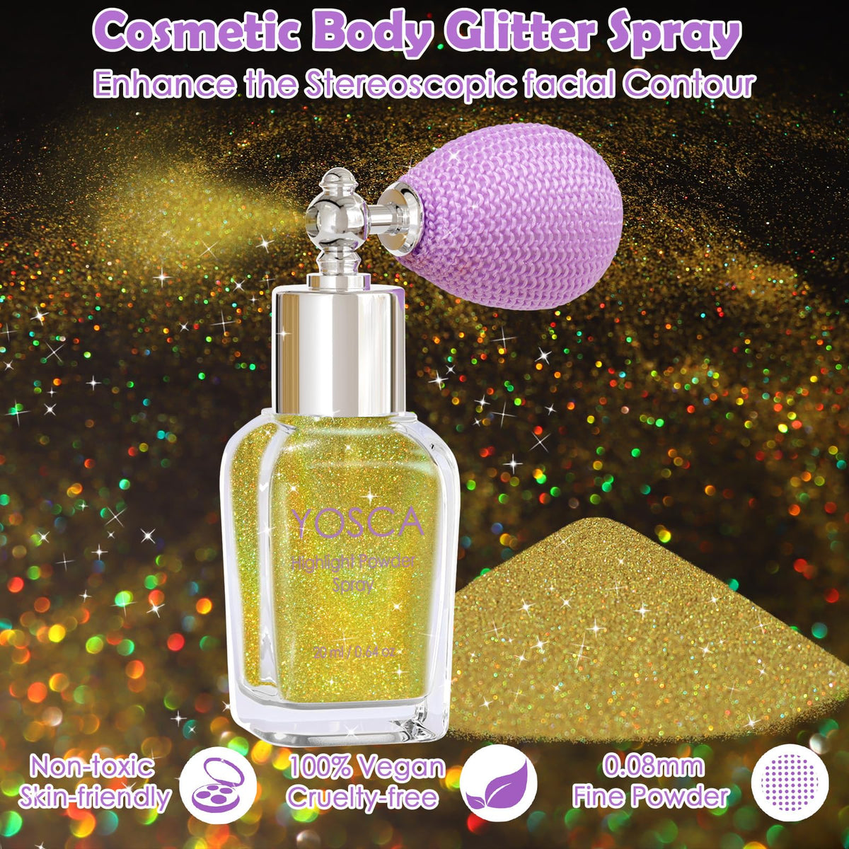 Yosca Body Glitter Spray, 30ML Holographic Body Shimmer Powder Hair Spray