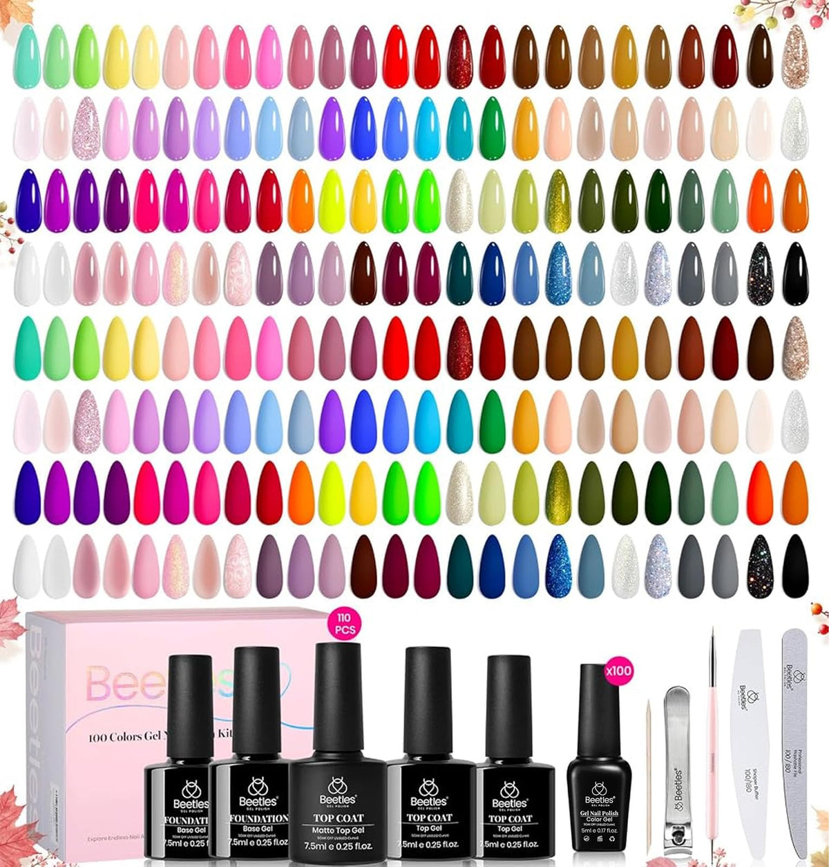 Beetles Gel Nail Polish Set, 63 PCS 55 Colors Gel Polish Kit with Base Coat