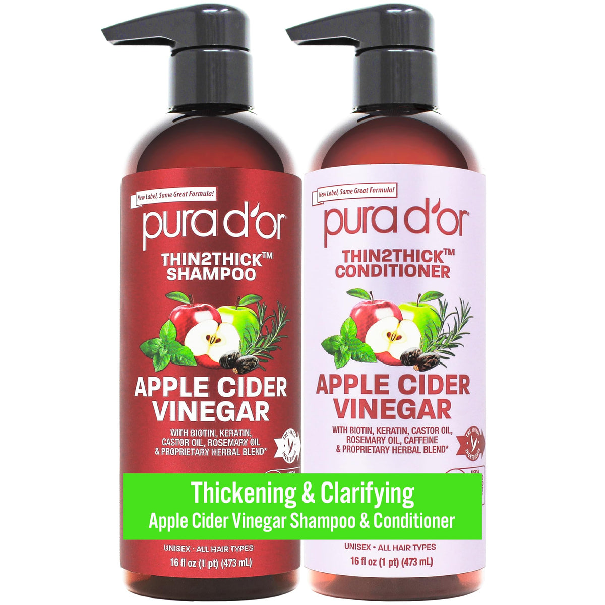 PURA D'OR Gold Label Anti-Thinning Biotin Shampoo & Conditioner, 16oz x2