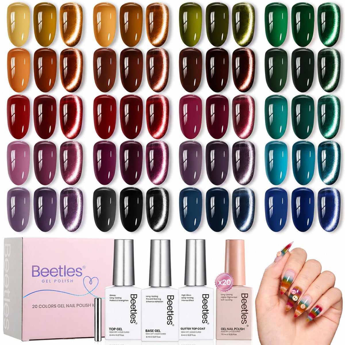 Beetles Cat Eye Gel Nail Polish Set, 36 Colors Magnetic Fall Gel Polish Kit
