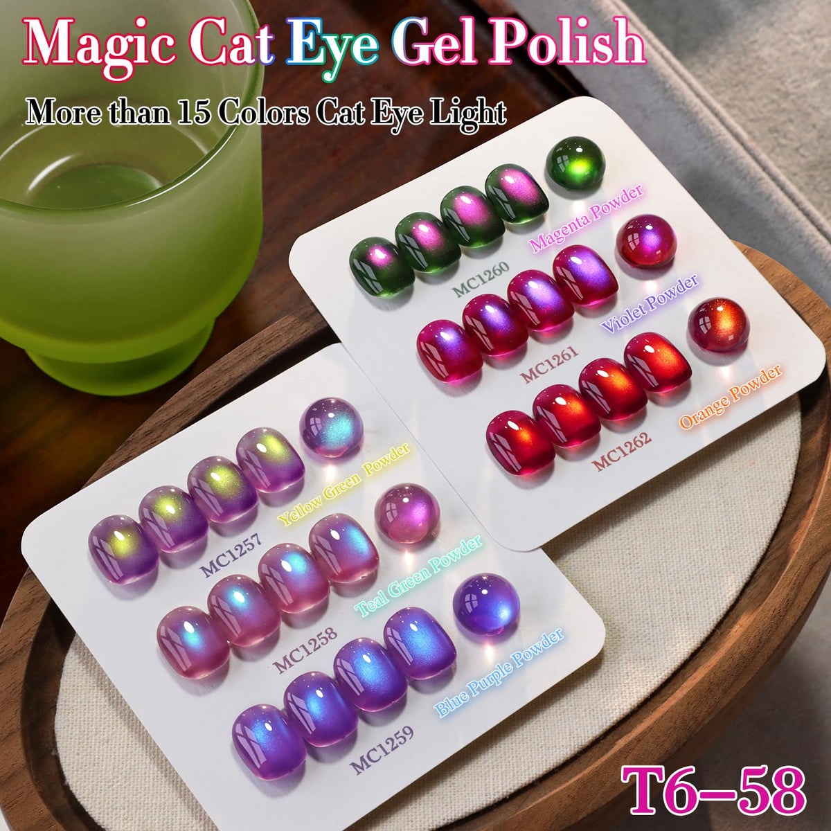 Double Rhythm Cat Eye Gel Nail Polish Set of 6 Same Color Same Bottle 0.5 Oz Shimmer Glitter with Magnet Holographic Magnetic UV Nail Polish Kit (Blush Fuchsia Magenta Purple Violet Lavender -T6-107)