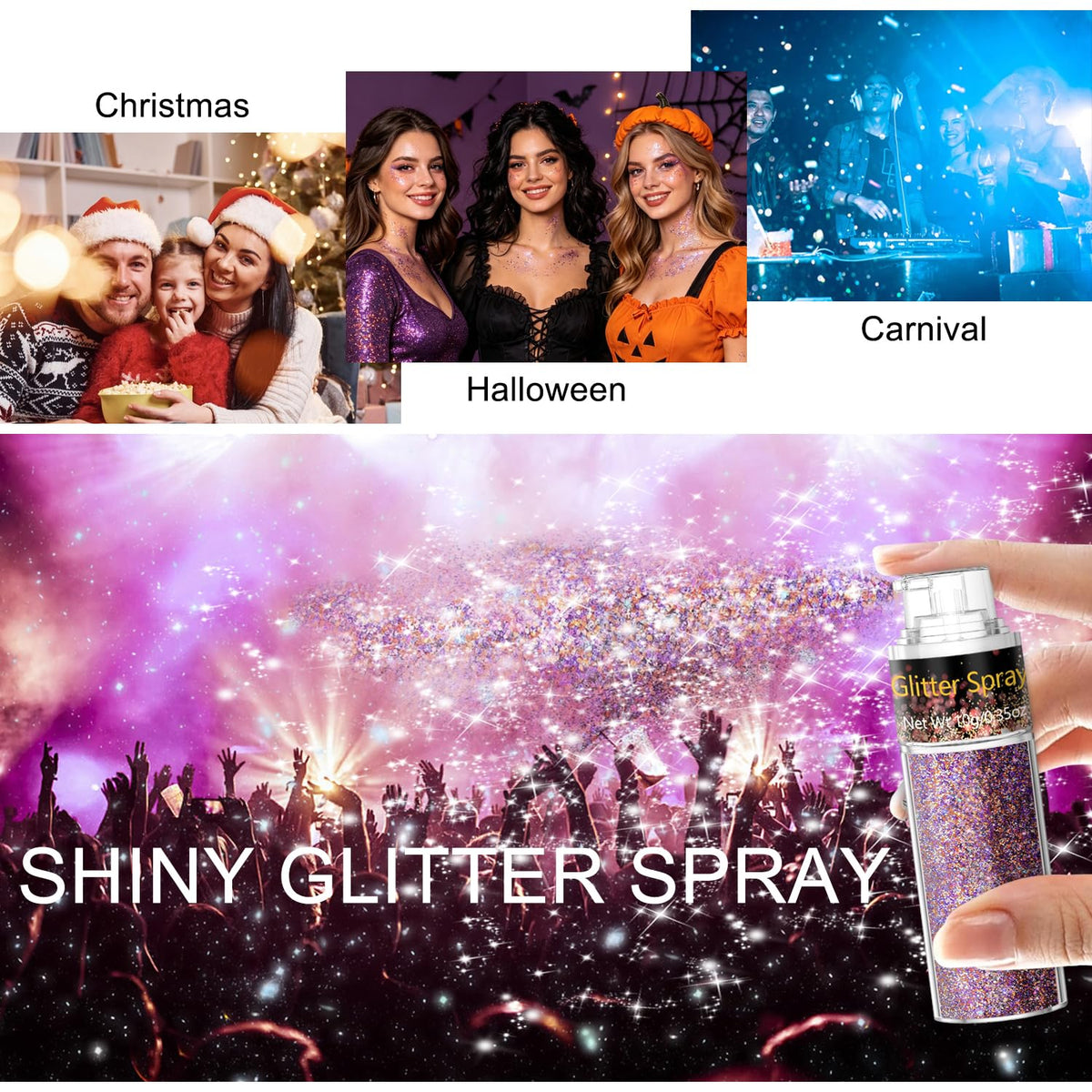 Scarman Hair and Body Glitter Spray, 1PC Glint-Rainbow Hairspray Powder