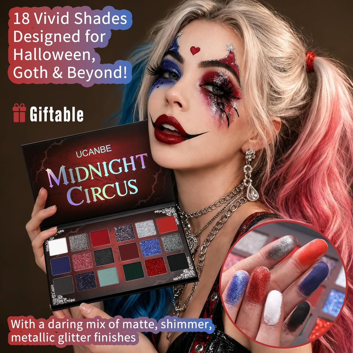 Matte Eyeshadow Palette Pro 18 Colors Pigmented Shimmer Glitter Eye Shadow Palette, Long Lasting Waterproof Dark Smokey Powder Cosmetics Pallet Halloween Valentine Gift Makeup Kit (01# Seductress)