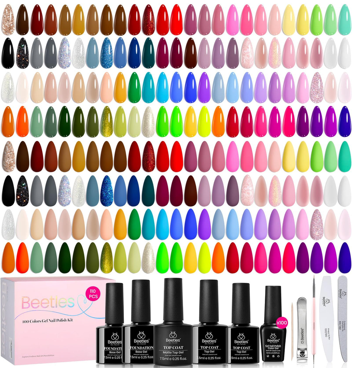 Beetles Gel Nail Polish Set, 63 PCS 55 Colors Gel Polish Kit with Base Coat