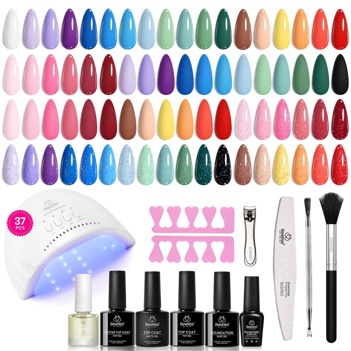 Beetles Gel Nail Polish Kit with U V Light - 80Pcs 55 Colors Gel Nail Kit