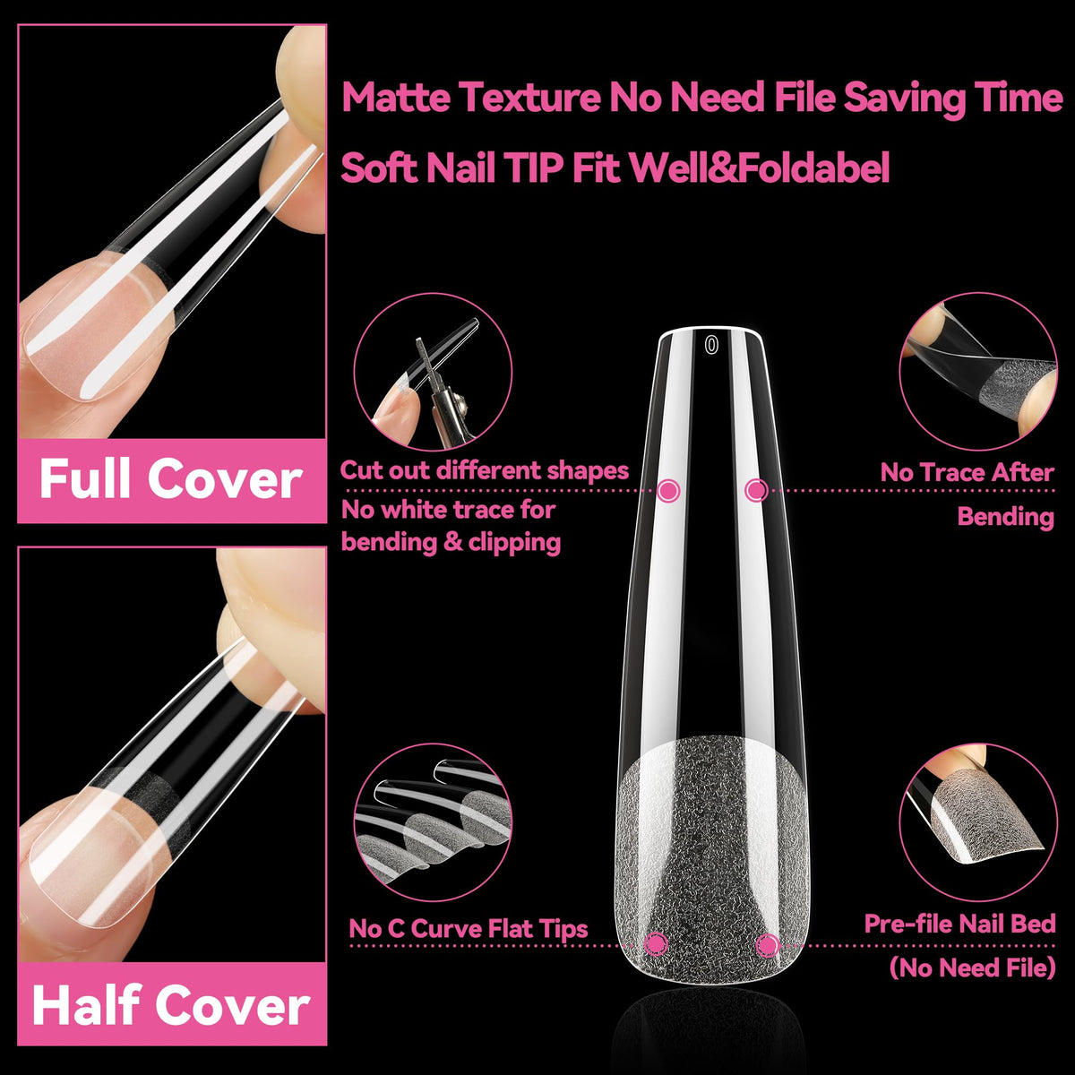 UNA GELLA Square Nail Tips XXL Long Half Cover Gel Tips 120PCS