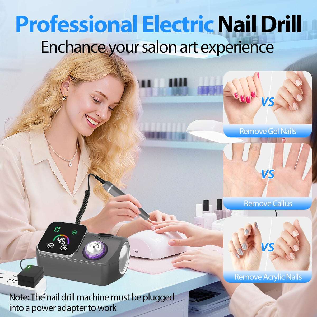 45000RPM Professional Corded Nail Drill E-File Kit for Salon Home