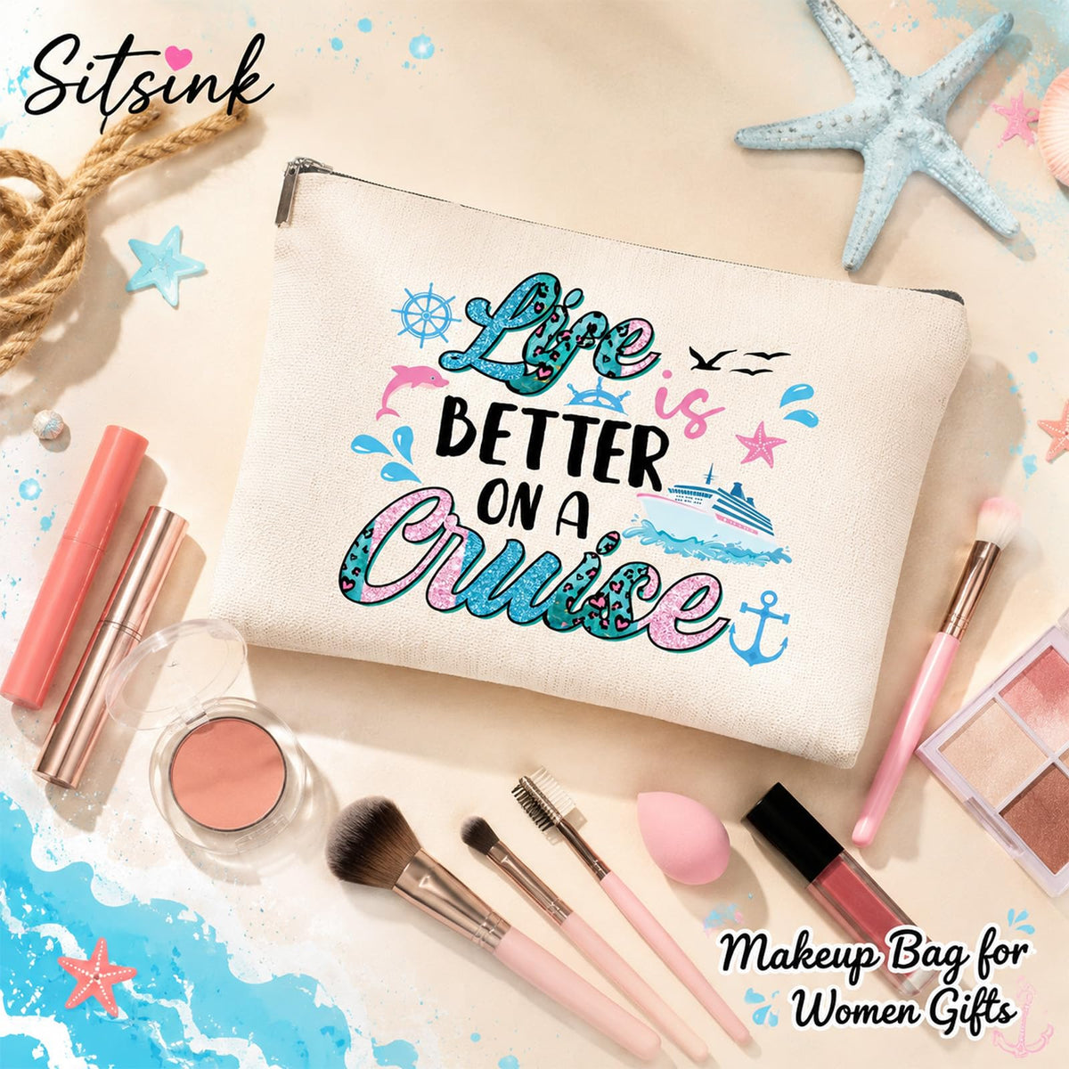 Sitsink Funny Sarcastic Gifts for Girls - Intersting Gifts for Girls Birthday. A Ray of Sarcastic Sunshine Every Single Day Makeup Bag, Cosmetic Bags Humor Sarcastic Gifts for Women Boss Coworker
