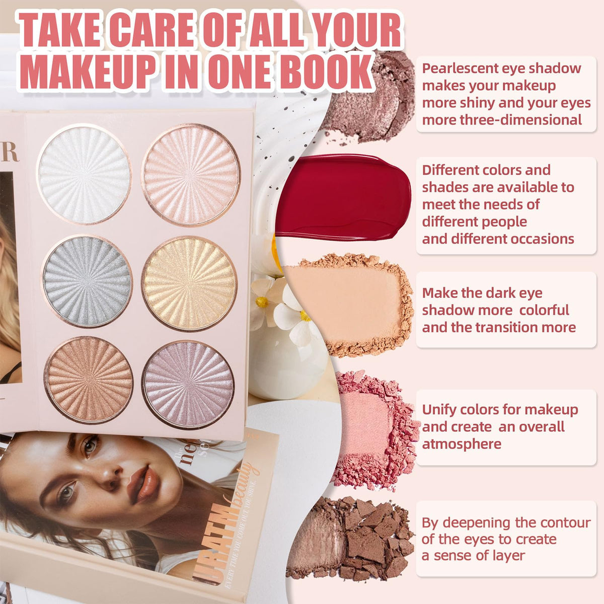 RoseFlower Make Up Set, Eyeshadow Blush Highlighter Contour Kit
