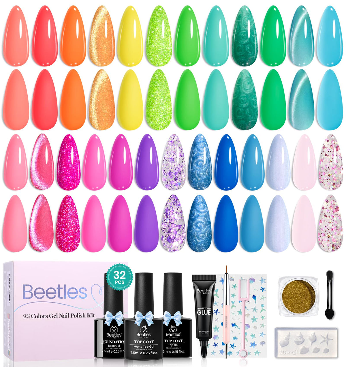 Beetles Fall Gel Nail Polish Set, 23Pcs Brown Burgundy Red Nude Pink