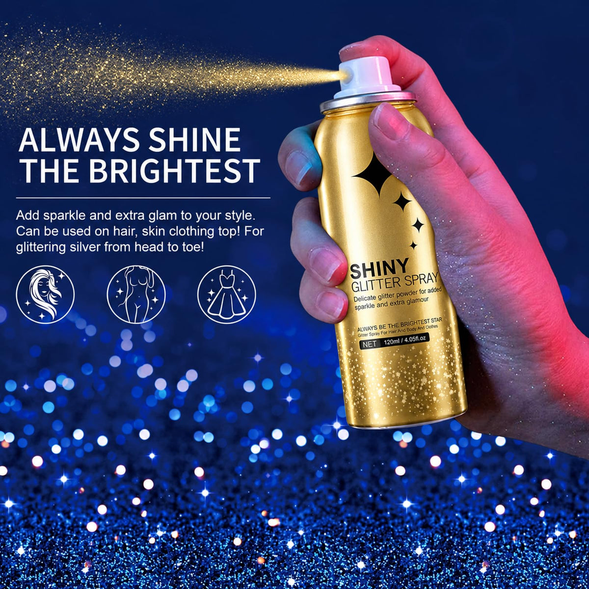 HANYWIL Body Glitter, Glitter Spray for Hair and Body, Spray, Hairspray Clothes, Long-Lasting Shimmer Suitable Stage, Festival Rave Makeup Prom 2.11 Fl Oz