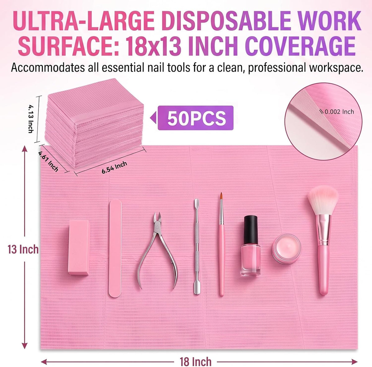 Makartt 50 Pcs Pink Disposable Nail Mats, 18"x13" Waterproof