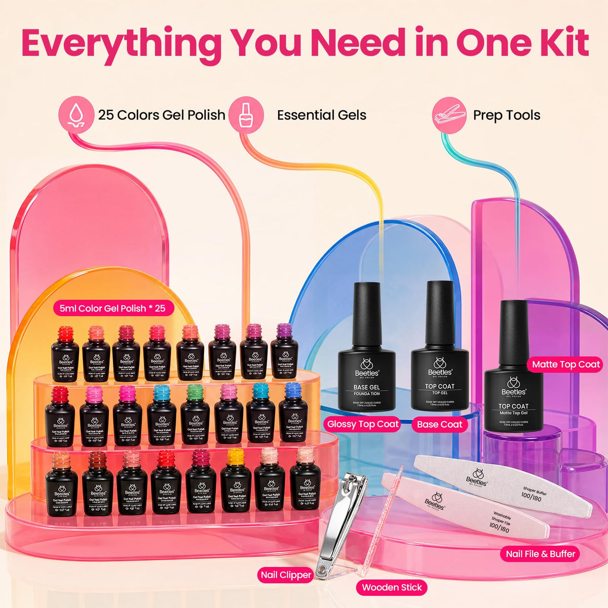 Beetles Gel Nail Polish Kit with U V Light - 80Pcs 55 Colors Gel Nail Kit