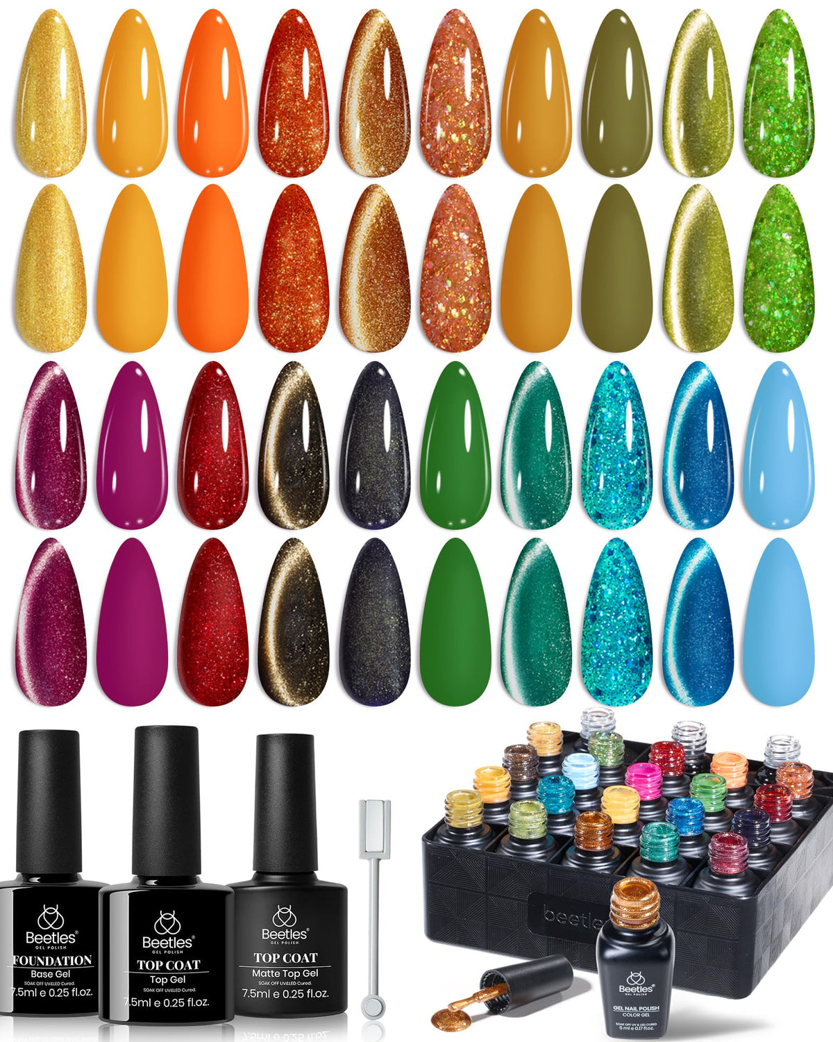 Beetles Fall Gel Nail Polish Set, 20 Colors Orange Yellow Brown